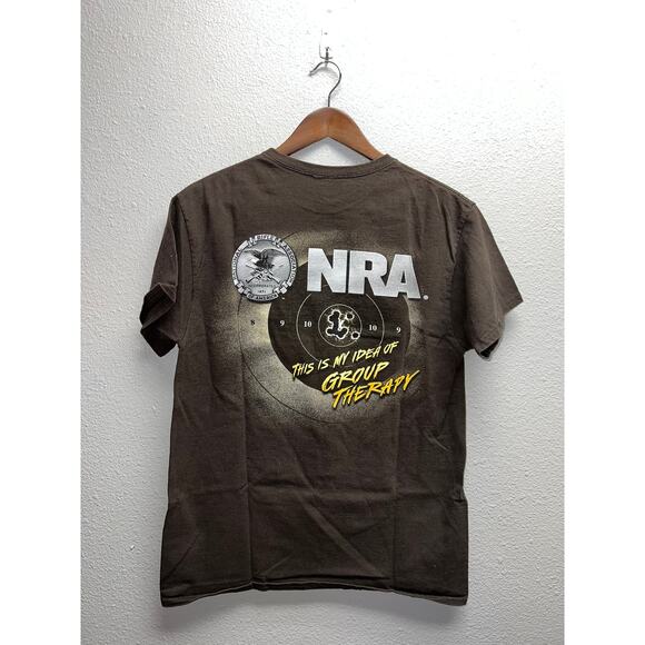 NRA Shirt This Is My Idea Of Group Therapy National Rifle Assc Brown Graphic Tee - Picture 1 of 7